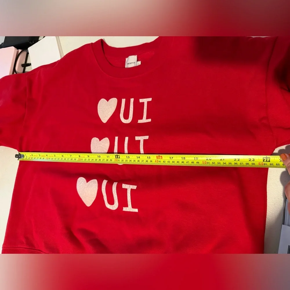 Anthropologie Maeve Large Rebecca Mayfield Red Oui Sweatshirt Parisian Boho - Picture 6 of 7